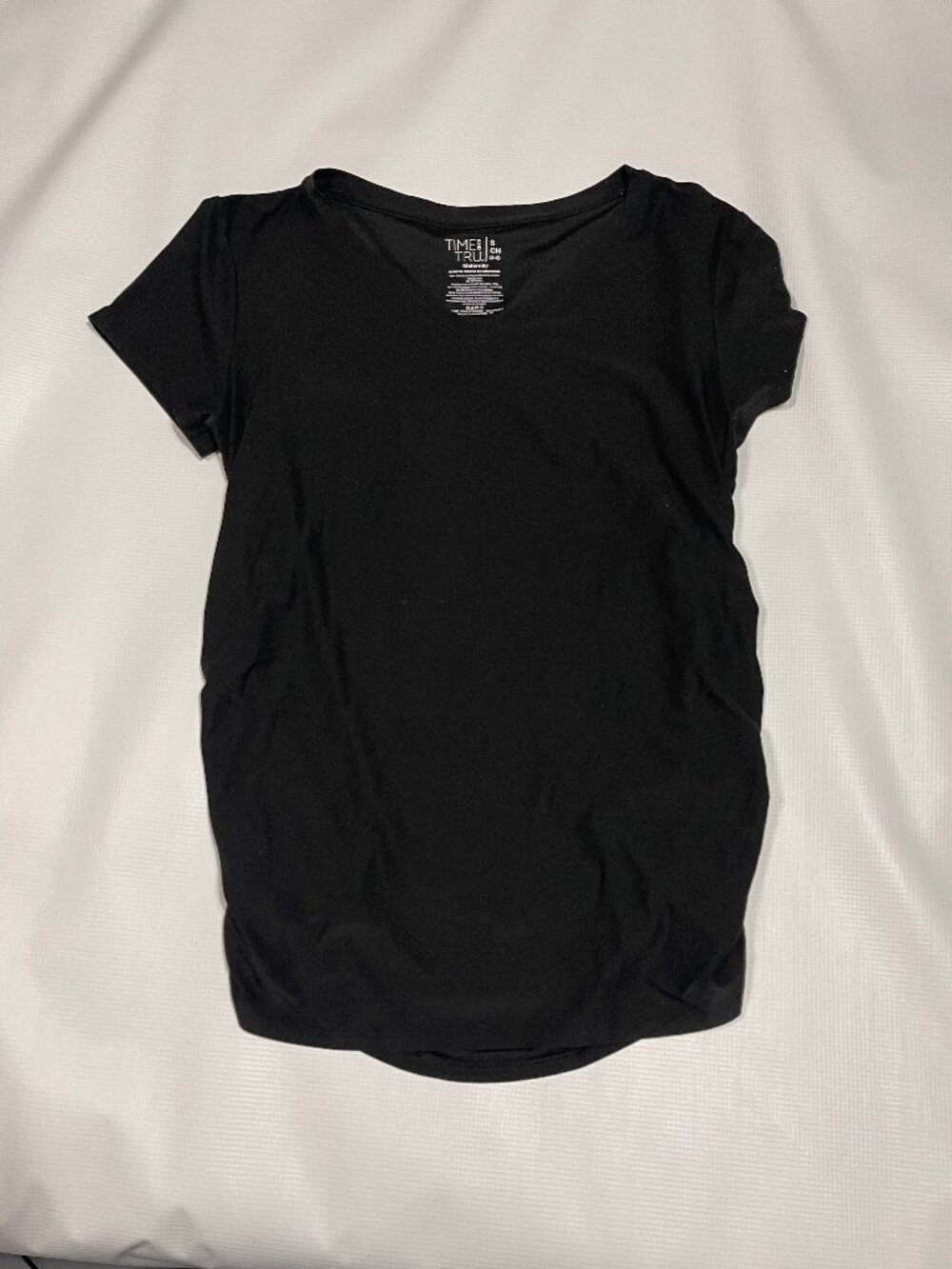 Time & Tru Ruched Maternity V-Neck Blouse, Black, Size S (4-6)